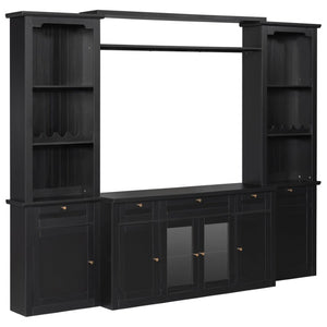 English Elm U-Can Modular Wall Entertainment Center with Wine Racks Glass Doors and Five Drawers SJ000170AAB