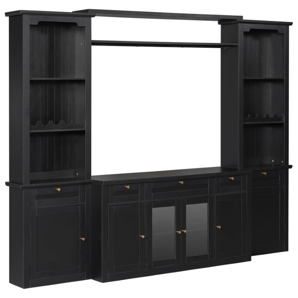English Elm U-Can Modular Wall Entertainment Center with Wine Racks Glass Doors and Five Drawers SJ000170AAB