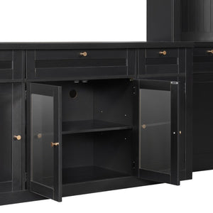 English Elm U-Can Modular Wall Entertainment Center with Wine Racks Glass Doors and Five Drawers SJ000170AAB