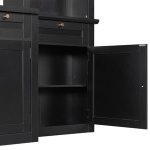 English Elm U-Can Modular Wall Entertainment Center with Wine Racks Glass Doors and Five Drawers SJ000170AAB