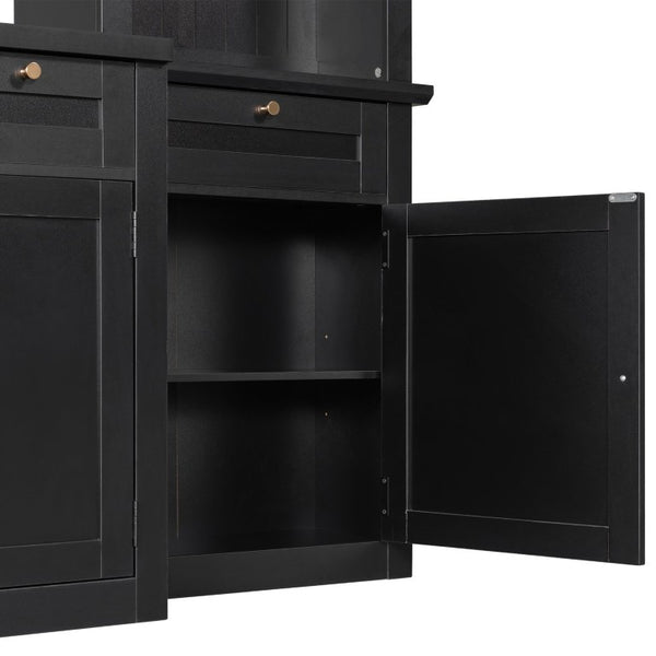 English Elm U-Can Modular Wall Entertainment Center with Wine Racks Glass Doors and Five Drawers SJ000170AAB