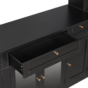 English Elm U-Can Modular Wall Entertainment Center with Wine Racks Glass Doors and Five Drawers SJ000170AAB