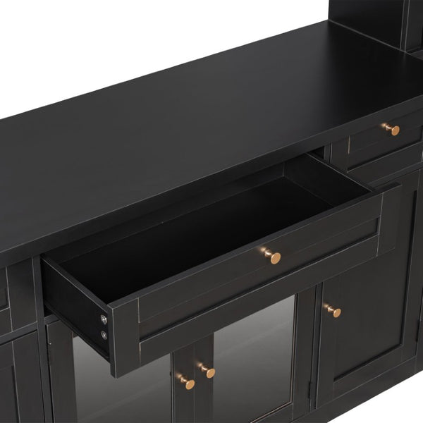 English Elm U-Can Modular Wall Entertainment Center with Wine Racks Glass Doors and Five Drawers SJ000170AAB
