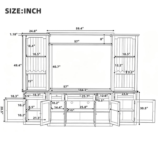 English Elm U-Can Modular Wall Entertainment Center with Wine Racks Glass Doors and Five Drawers SJ000170AAB