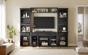 English Elm U-Can Modular Wall Entertainment Center with Wine Racks Glass Doors and Five Drawers SJ000170AAB