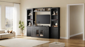 English Elm U-Can Modular Wall Entertainment Center with Wine Racks Glass Doors and Five Drawers SJ000170AAB