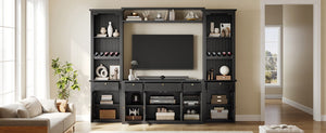 English Elm U-Can Modular Wall Entertainment Center with Wine Racks Glass Doors and Five Drawers SJ000170AAB