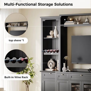 English Elm U-Can Modular Wall Entertainment Center with Wine Racks Glass Doors and Five Drawers SJ000170AAB