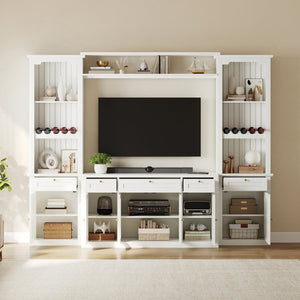 English Elm U-Can Modular Wall Entertainment Center with Wine Rack Glass Cabinets and Drawers SJ000170AAK