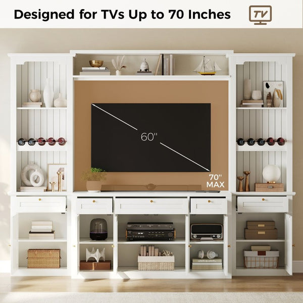 English Elm U-Can Modular Wall Entertainment Center with Wine Rack Glass Cabinets and Drawers SJ000170AAK