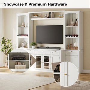 English Elm U-Can Modular Wall Entertainment Center with Wine Rack Glass Cabinets and Drawers SJ000170AAK