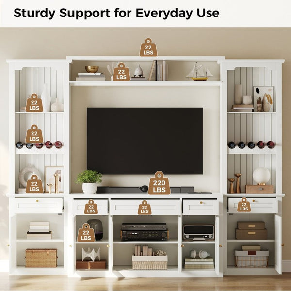 English Elm U-Can Modular Wall Entertainment Center with Wine Rack Glass Cabinets and Drawers SJ000170AAK