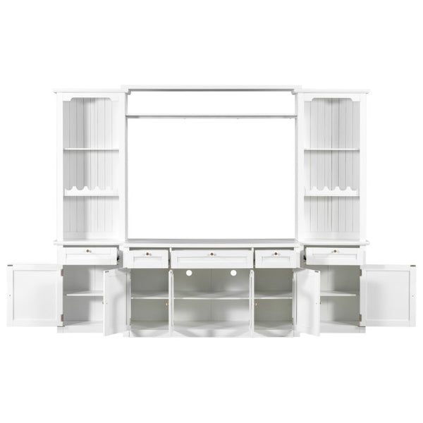 English Elm U-Can Modular Wall Entertainment Center with Wine Rack Glass Cabinets and Drawers SJ000170AAK