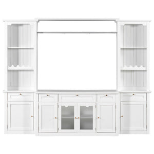 English Elm U-Can Modular Wall Entertainment Center with Wine Rack Glass Cabinets and Drawers SJ000170AAK