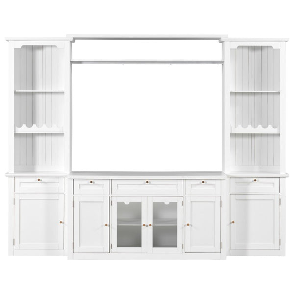 English Elm U-Can Modular Wall Entertainment Center with Wine Rack Glass Cabinets and Drawers SJ000170AAK
