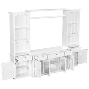 English Elm U-Can Modular Wall Entertainment Center with Wine Rack Glass Cabinets and Drawers SJ000170AAK