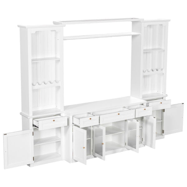 English Elm U-Can Modular Wall Entertainment Center with Wine Rack Glass Cabinets and Drawers SJ000170AAK