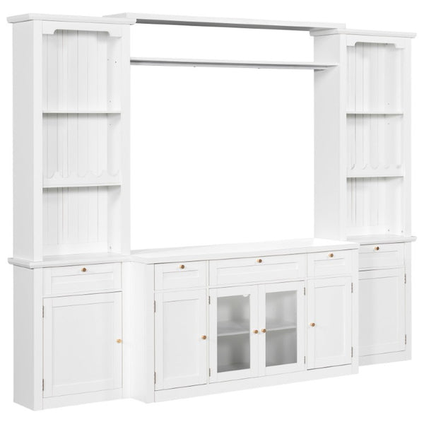 English Elm U-Can Modular Wall Entertainment Center with Wine Rack Glass Cabinets and Drawers SJ000170AAK