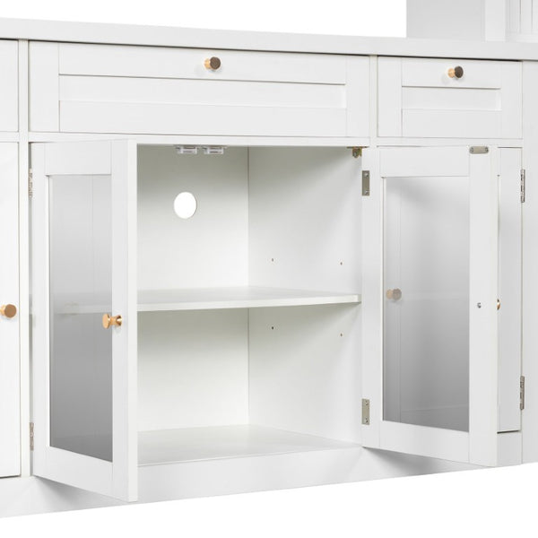English Elm U-Can Modular Wall Entertainment Center with Wine Rack Glass Cabinets and Drawers SJ000170AAK