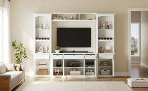 English Elm U-Can Modular Wall Entertainment Center with Wine Rack Glass Cabinets and Drawers SJ000170AAK