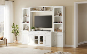 English Elm U-Can Modular Wall Entertainment Center with Wine Rack Glass Cabinets and Drawers SJ000170AAK