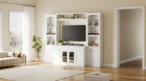 English Elm U-Can Modular Wall Entertainment Center with Wine Rack Glass Cabinets and Drawers SJ000170AAK