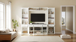 English Elm U-Can Modular Wall Entertainment Center with Wine Rack Glass Cabinets and Drawers SJ000170AAK