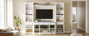English Elm U-Can Modular Wall Entertainment Center with Wine Rack Glass Cabinets and Drawers SJ000170AAK