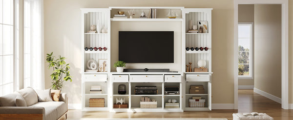 English Elm U-Can Modular Wall Entertainment Center with Wine Rack Glass Cabinets and Drawers SJ000170AAK