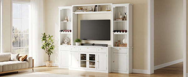 English Elm U-Can Modular Wall Entertainment Center with Wine Rack Glass Cabinets and Drawers SJ000170AAK