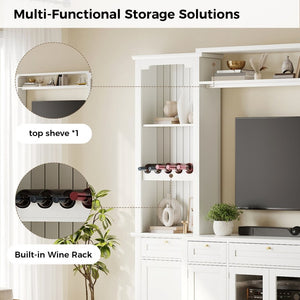 English Elm U-Can Modular Wall Entertainment Center with Wine Rack Glass Cabinets and Drawers SJ000170AAK
