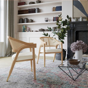 English Elm Naomi Commercial Cane Rattan Dining Chair with Solid Wood Frame and Luxe Gold-Tipped Legs for Style Natural SK-220901-NAT-GG