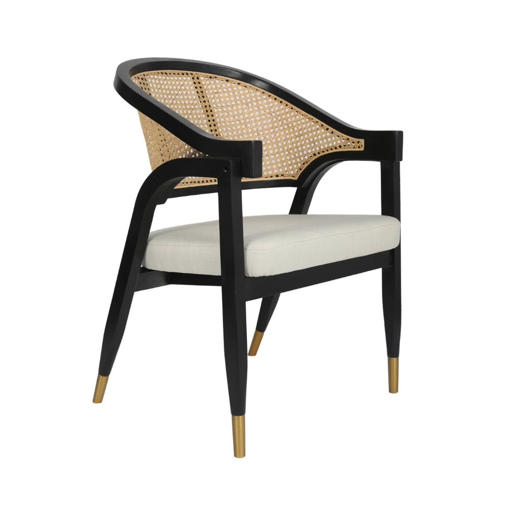 English Elm Naomi Commercial Cane Rattan Dining Chair with Solid Wood Frame and Luxe Gold-Tipped Legs for Style Black SK-220901-NATBLK-GG