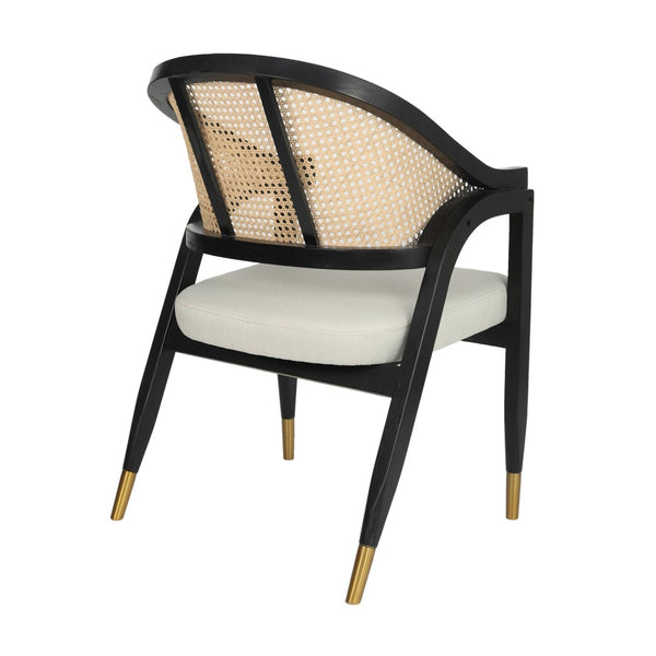 English Elm Naomi Commercial Cane Rattan Dining Chair with Solid Wood Frame and Luxe Gold-Tipped Legs for Style Black SK-220901-NATBLK-GG