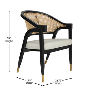 English Elm Naomi Commercial Cane Rattan Dining Chair with Solid Wood Frame and Luxe Gold-Tipped Legs for Style Black SK-220901-NATBLK-GG