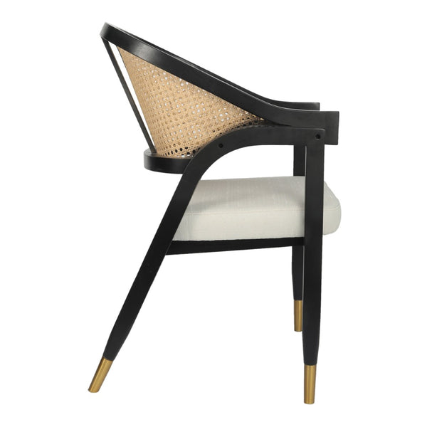 English Elm Naomi Commercial Cane Rattan Dining Chair with Solid Wood Frame and Luxe Gold-Tipped Legs for Style Black SK-220901-NATBLK-GG