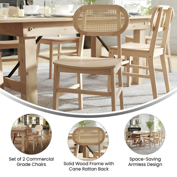 English Elm Jacob Set of 2 Commercial Cane Rattan Dining Chairs with Solid Wood Frame for Stylish Comfort Natural SK-220902-NAT-GG