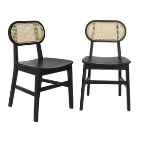 English Elm Jacob Set of 2 Commercial Cane Rattan Dining Chairs with Solid Wood Frame for Stylish Comfort Black SK-220902-NATBLK-GG