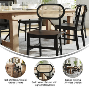 English Elm Jacob Set of 2 Commercial Cane Rattan Dining Chairs with Solid Wood Frame for Stylish Comfort Black SK-220902-NATBLK-GG