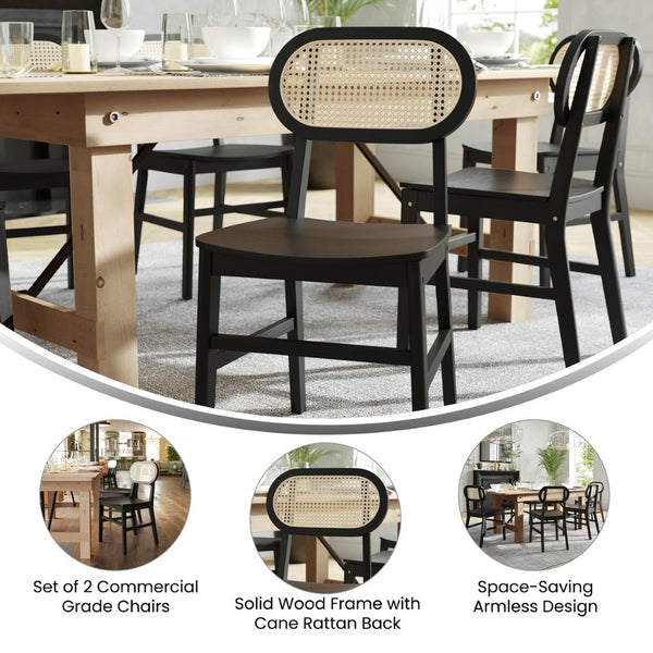 English Elm Jacob Set of 2 Commercial Cane Rattan Dining Chairs with Solid Wood Frame for Stylish Comfort Black SK-220902-NATBLK-GG