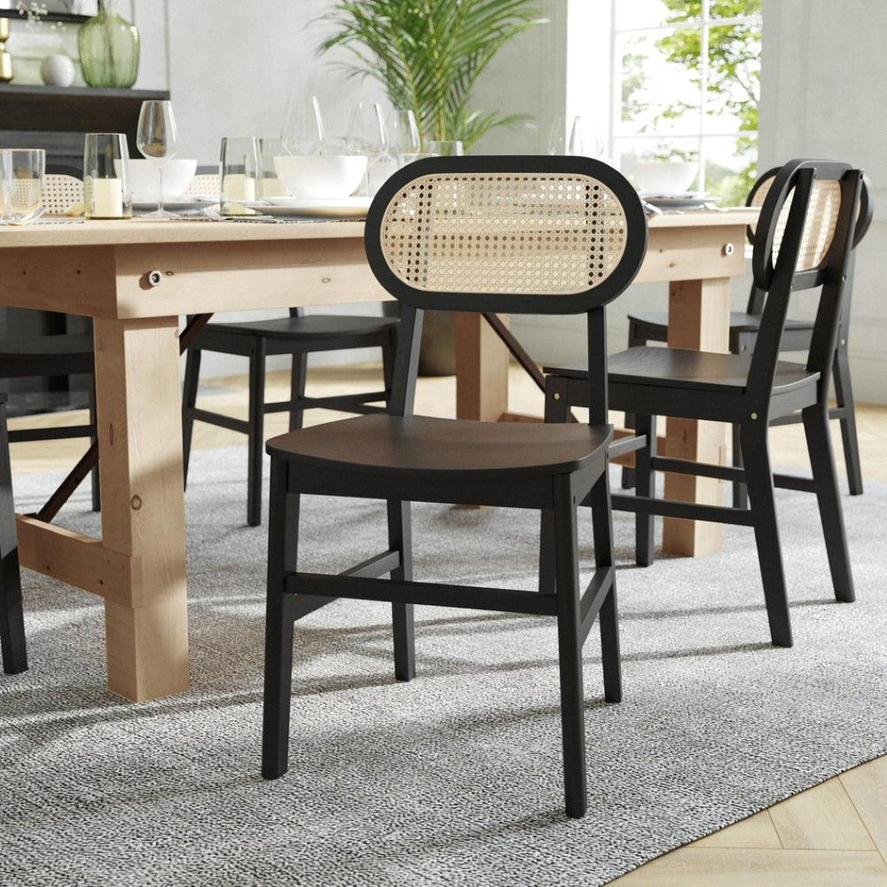 English Elm Jacob Set of 2 Commercial Cane Rattan Dining Chairs with Solid Wood Frame for Stylish Comfort Black SK-220902-NATBLK-GG