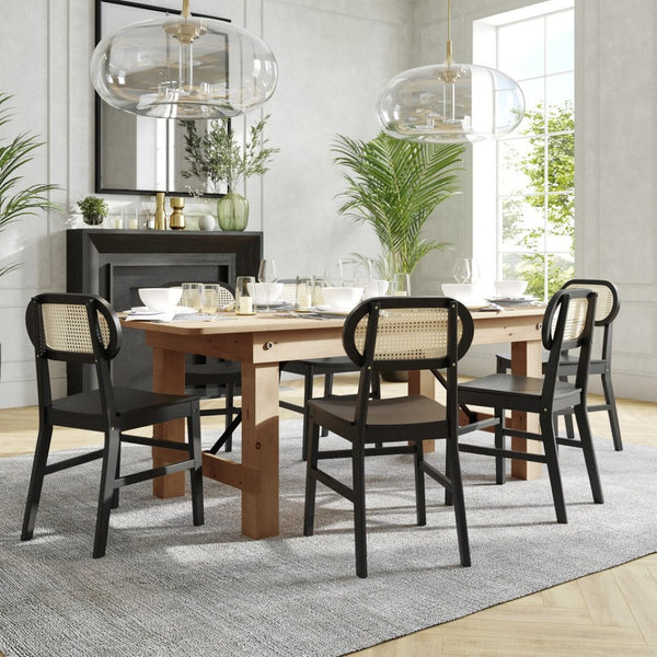 English Elm Jacob Set of 2 Commercial Cane Rattan Dining Chairs with Solid Wood Frame for Stylish Comfort Black SK-220902-NATBLK-GG