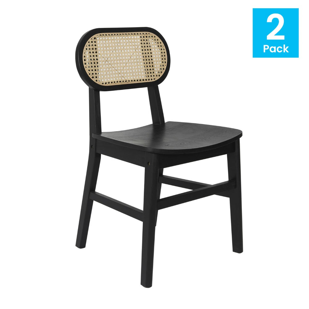 English Elm Jacob Set of 2 Commercial Cane Rattan Dining Chairs with Solid Wood Frame for Stylish Comfort Black SK-220902-NATBLK-GG