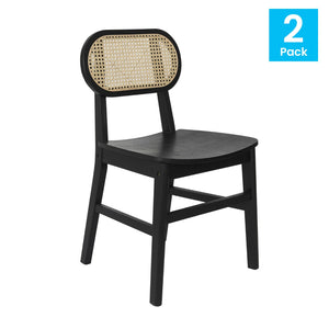 English Elm Jacob Set of 2 Commercial Cane Rattan Dining Chairs with Solid Wood Frame for Stylish Comfort Black SK-220902-NATBLK-GG