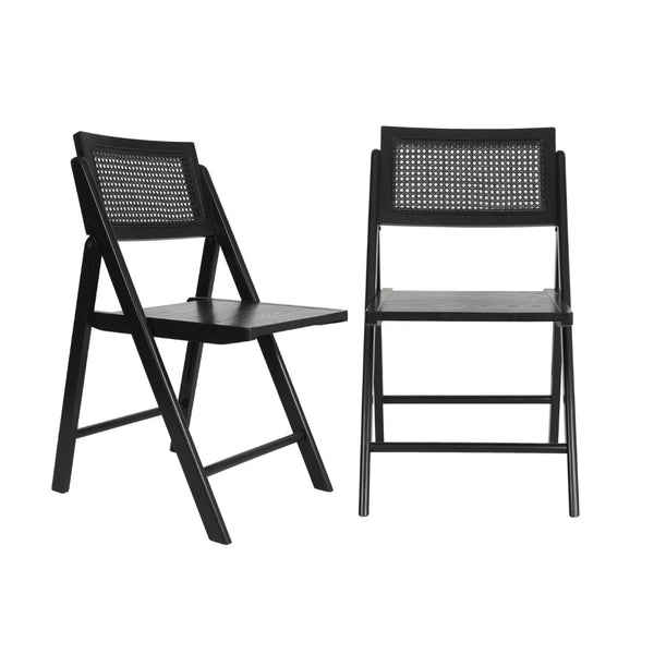 English Elm Galene Set of 2 Cane Rattan Folding Chairs with Solid Wood Frame, Ideal for Events and Home Use Black SK-220905-BLK-GG