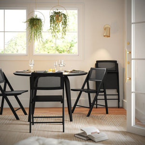 English Elm Galene Set of 2 Cane Rattan Folding Chairs with Solid Wood Frame, Ideal for Events and Home Use Black SK-220905-BLK-GG