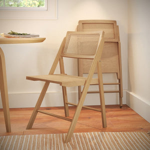 English Elm Galene Set of 2 Cane Rattan Folding Chairs with Solid Wood Frame, Ideal for Events and Home Use Natural SK-220905-NAT-GG