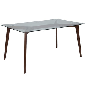 English Elm Parkside Contemporary 35.25" x 59" Rectangular Walnut Wood Dining Table with Glass Top Design SK-TC-5049-W-GG