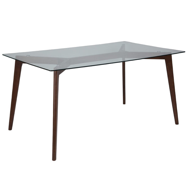 English Elm Parkside Contemporary 35.25" x 59" Rectangular Walnut Wood Dining Table with Glass Top Design SK-TC-5049-W-GG