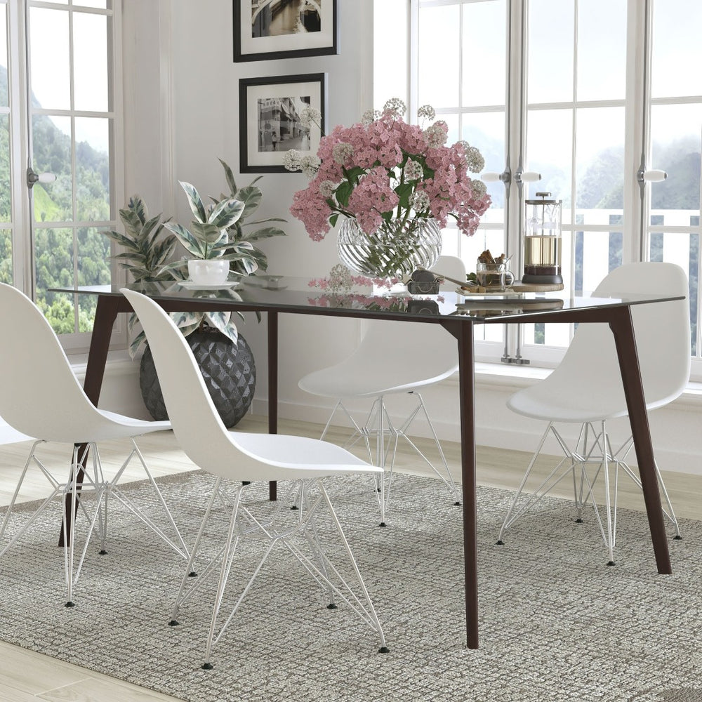English Elm Parkside Contemporary 35.25" x 59" Rectangular Walnut Wood Dining Table with Glass Top Design SK-TC-5049-W-GG